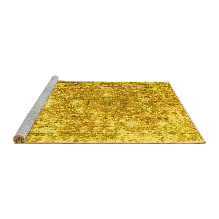 Sideview of Machine Washable Abstract Yellow Contemporary Rug, wshcon1942yw