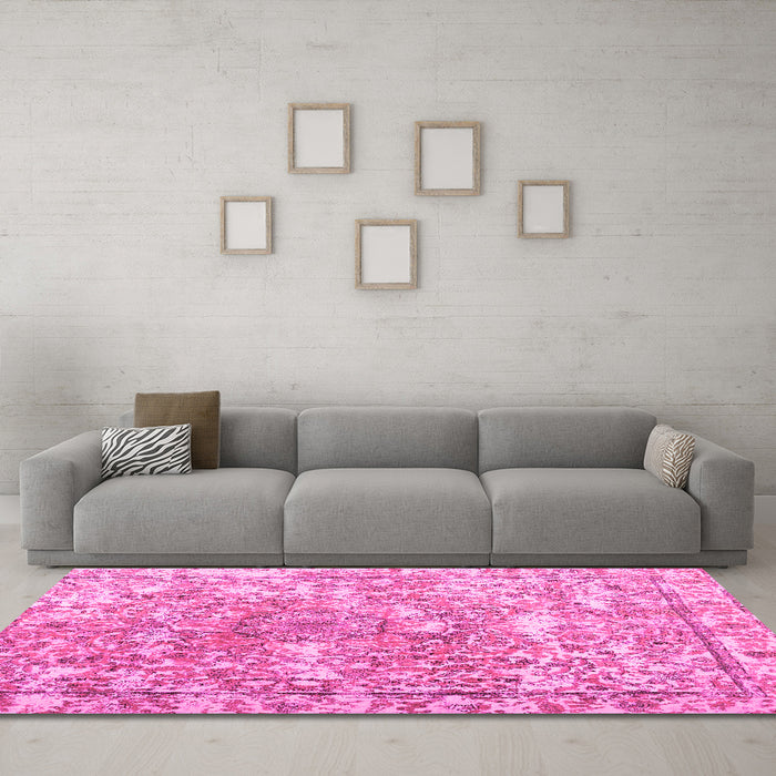 Machine Washable Abstract Pink Contemporary Rug in a Living Room, wshcon1942pnk