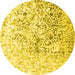 Round Machine Washable Abstract Yellow Contemporary Rug, wshcon1943yw