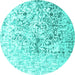 Round Machine Washable Abstract Turquoise Contemporary Area Rugs, wshcon1943turq