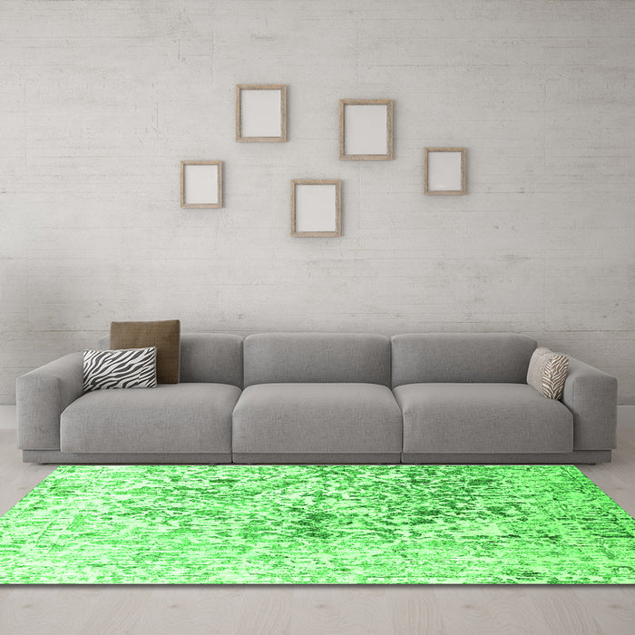 Machine Washable Abstract Green Contemporary Area Rugs in a Living Room,, wshcon1943grn