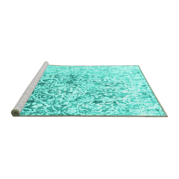Sideview of Machine Washable Abstract Turquoise Contemporary Area Rugs, wshcon1943turq