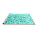 Sideview of Machine Washable Abstract Turquoise Contemporary Area Rugs, wshcon1943turq