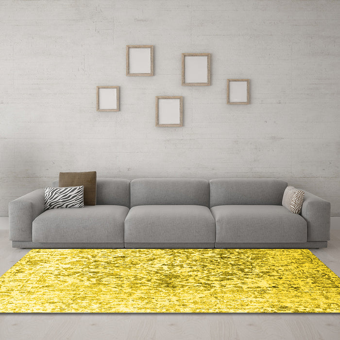 Machine Washable Abstract Yellow Contemporary Rug in a Living Room, wshcon1943yw
