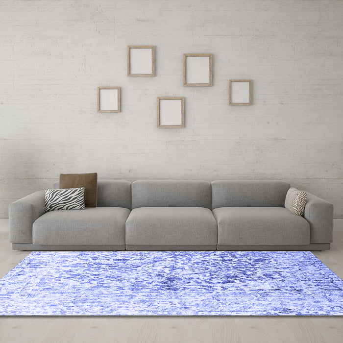 Machine Washable Abstract Blue Contemporary Rug in a Living Room, wshcon1943blu
