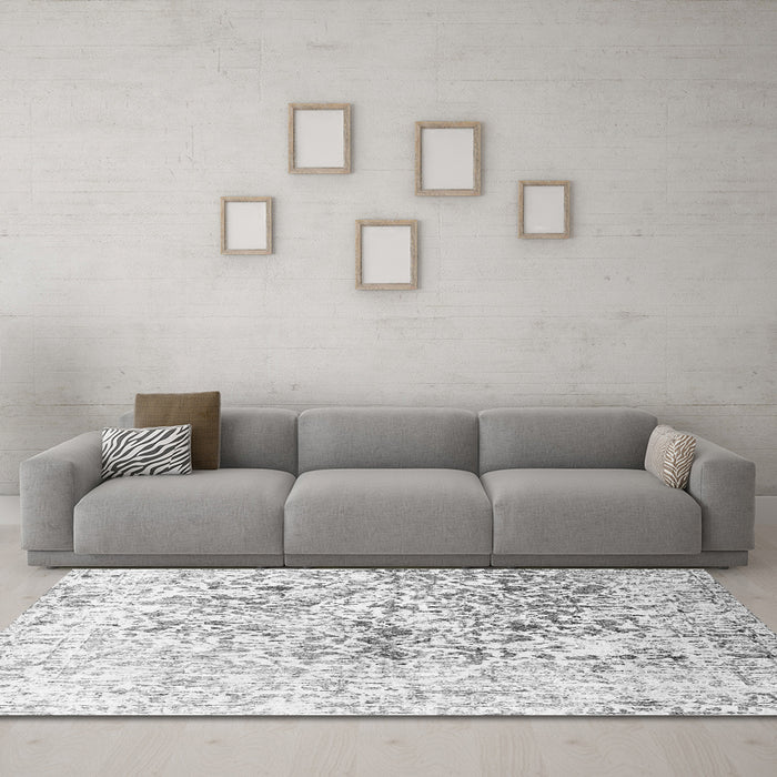 Machine Washable Abstract Gray Contemporary Rug in a Living Room,, wshcon1943gry