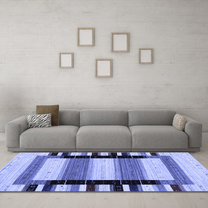 Machine Washable Solid Blue Modern Rug in a Living Room, wshcon1944blu