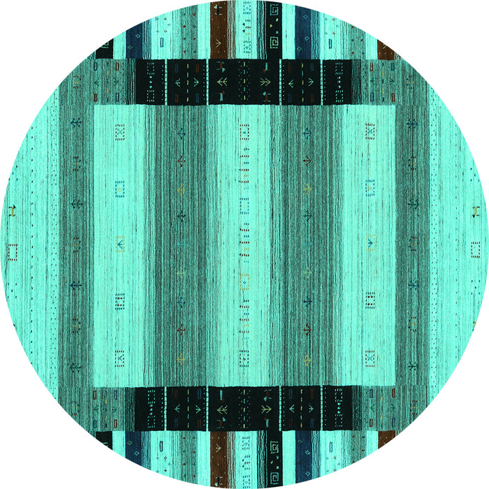 Round Machine Washable Solid Turquoise Modern Area Rugs, wshcon1944turq