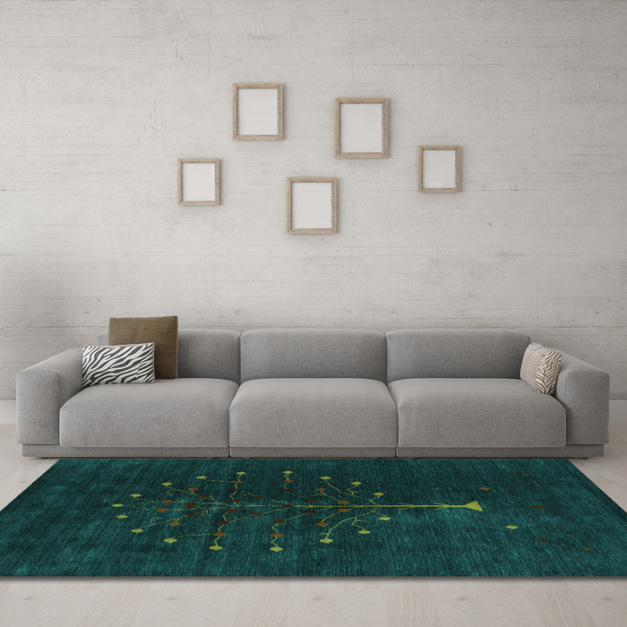 Machine Washable Abstract Turquoise Contemporary Area Rugs in a Living Room,, wshcon1946turq