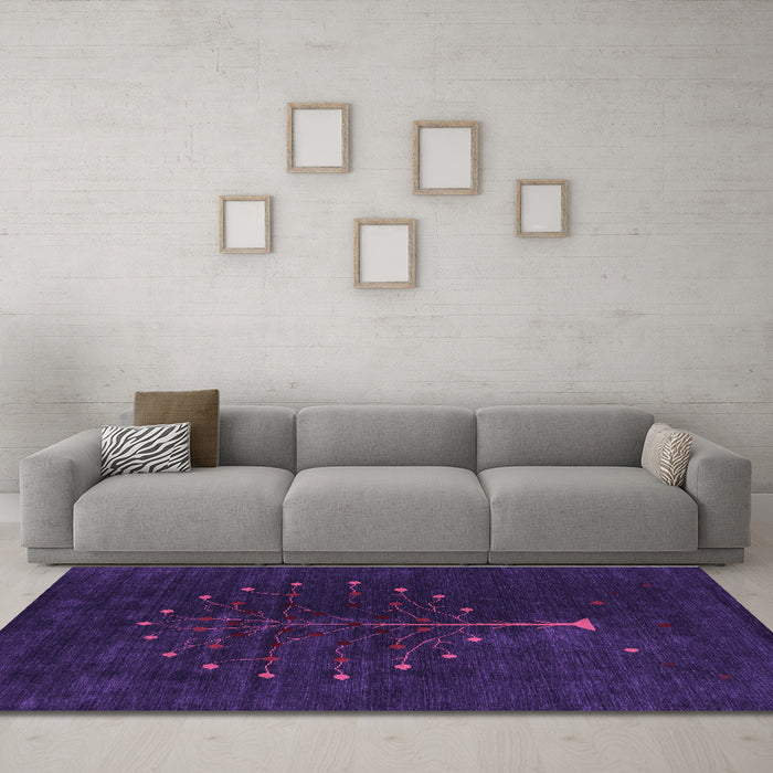 Machine Washable Abstract Purple Contemporary Area Rugs in a Living Room, wshcon1946pur