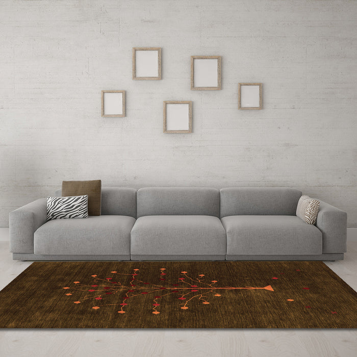 Machine Washable Abstract Orange Contemporary Area Rugs in a Living Room, wshcon1946org