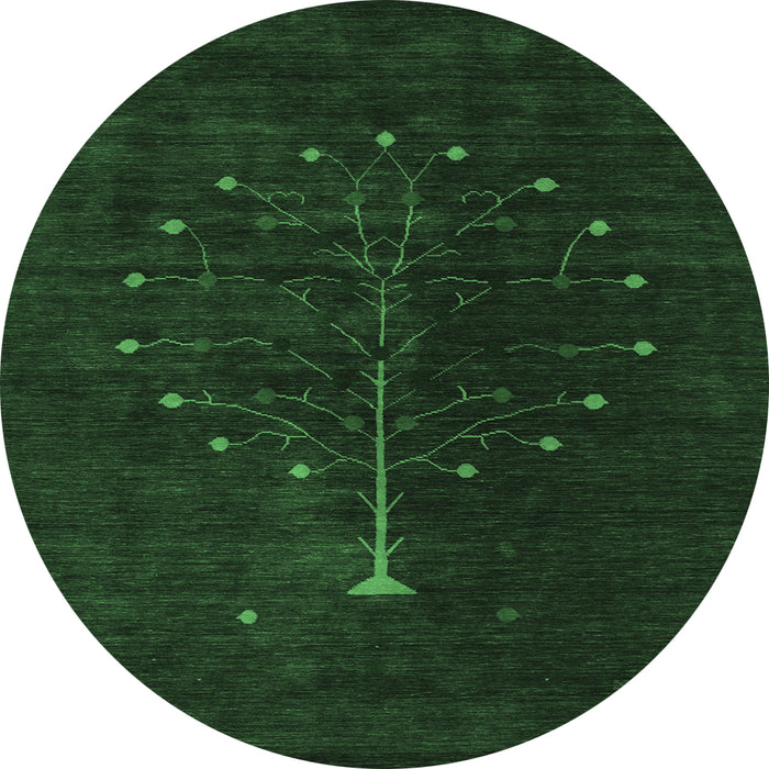 Round Machine Washable Abstract Emerald Green Contemporary Area Rugs, wshcon1946emgrn