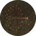 Round Abstract Brown Contemporary Rug, con1946brn