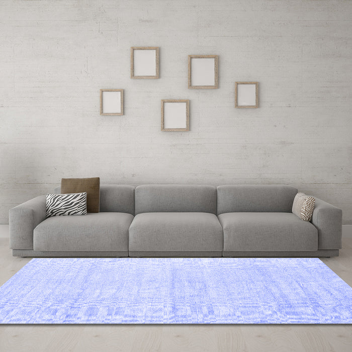 Machine Washable Solid Blue Modern Rug in a Living Room, wshcon1947blu