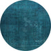 Round Machine Washable Abstract Light Blue Contemporary Rug, wshcon1948lblu