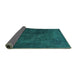 Sideview of Abstract Turquoise Contemporary Rug, con1948turq