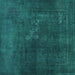 Square Machine Washable Abstract Turquoise Contemporary Area Rugs, wshcon1948turq