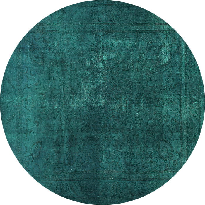 Round Machine Washable Abstract Turquoise Contemporary Area Rugs, wshcon1948turq