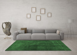 Machine Washable Abstract Emerald Green Contemporary Area Rugs in a Living Room,, wshcon1948emgrn