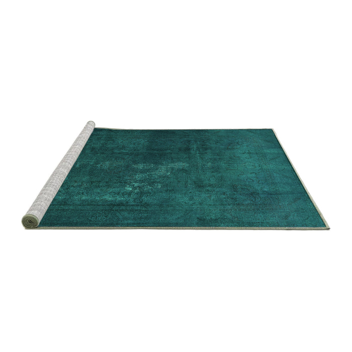 Sideview of Machine Washable Abstract Turquoise Contemporary Area Rugs, wshcon1948turq