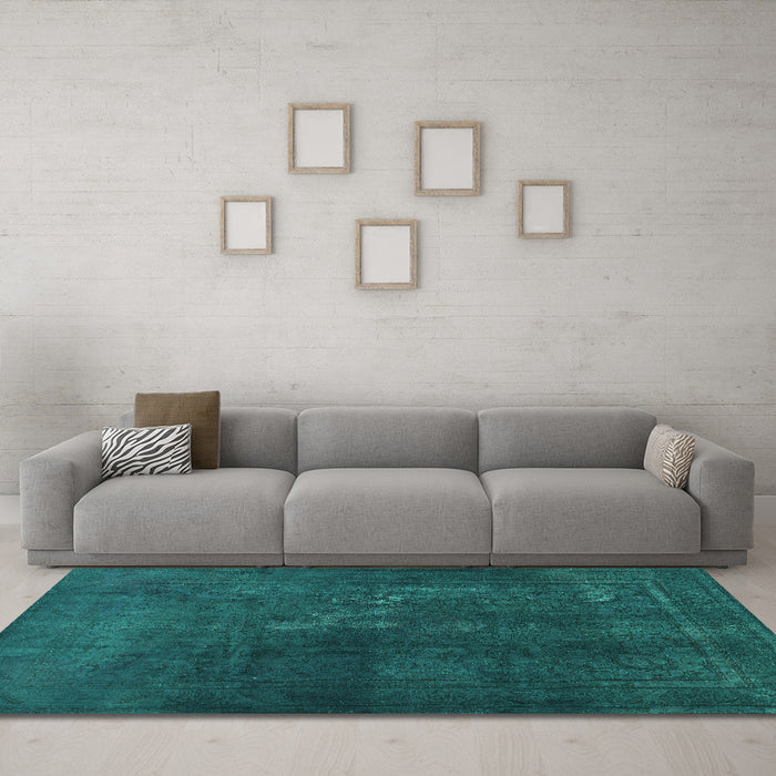 Machine Washable Abstract Turquoise Contemporary Area Rugs in a Living Room,, wshcon1948turq