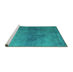Sideview of Machine Washable Persian Turquoise Bohemian Area Rugs, wshcon1949turq