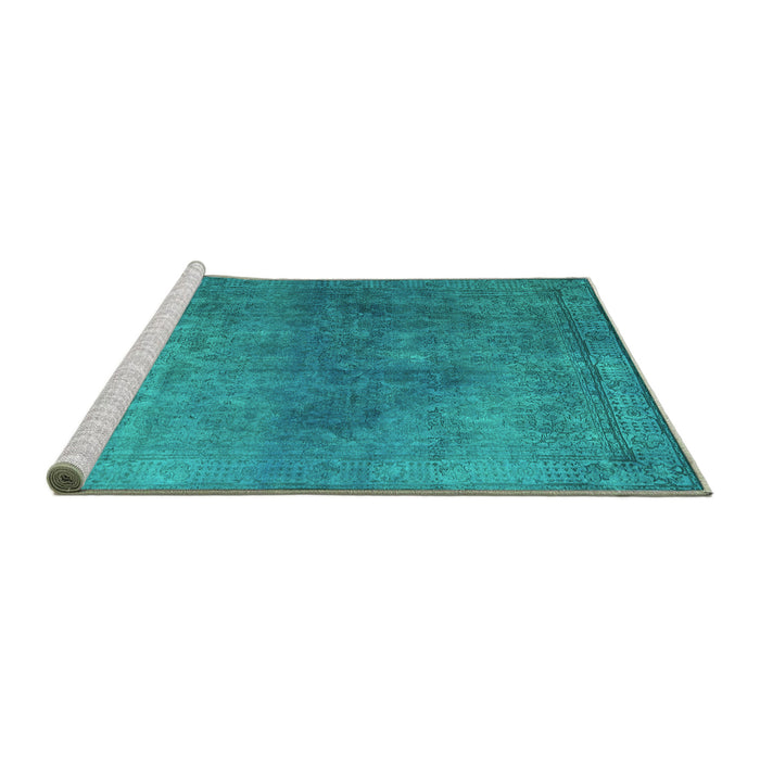 Sideview of Machine Washable Persian Turquoise Bohemian Area Rugs, wshcon1949turq