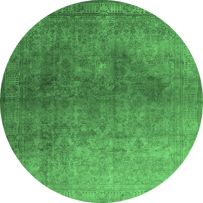 Round Machine Washable Persian Emerald Green Bohemian Area Rugs, wshcon1949emgrn