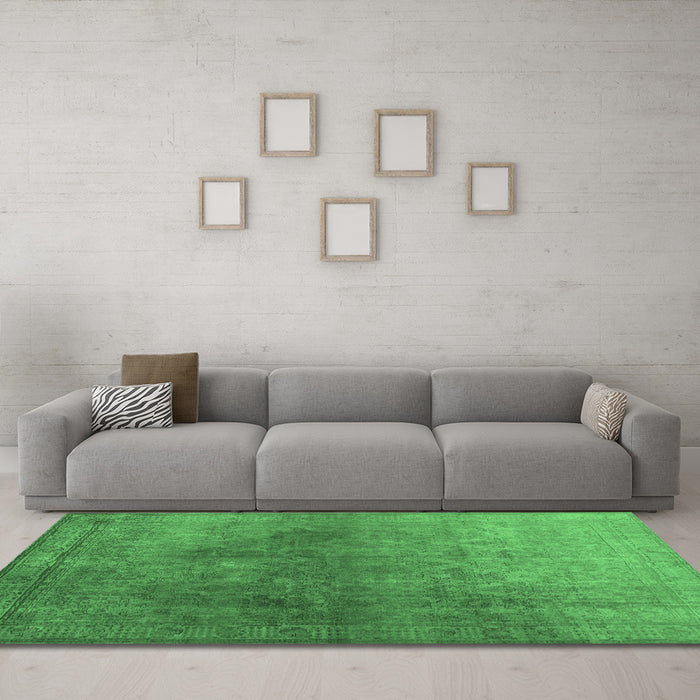 Machine Washable Persian Emerald Green Bohemian Area Rugs in a Living Room,, wshcon1949emgrn