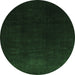 Round Machine Washable Abstract Emerald Green Contemporary Area Rugs, wshcon1950emgrn