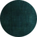 Round Machine Washable Abstract Turquoise Contemporary Area Rugs, wshcon1950turq