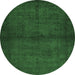 Round Machine Washable Abstract Emerald Green Contemporary Area Rugs, wshcon1951emgrn