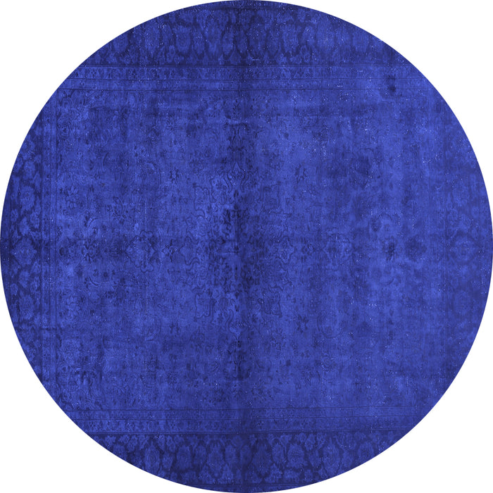 Round Machine Washable Abstract Blue Contemporary Rug, wshcon1951blu