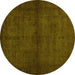 Round Machine Washable Abstract Yellow Contemporary Rug, wshcon1951yw