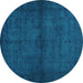 Round Machine Washable Abstract Turquoise Contemporary Area Rugs, wshcon1951turq