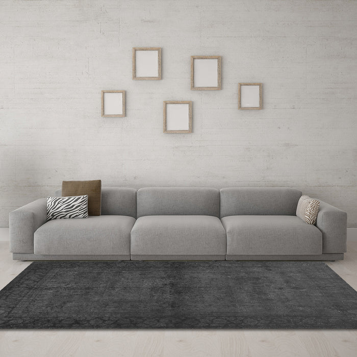 Machine Washable Abstract Gray Contemporary Rug in a Living Room,, wshcon1951gry