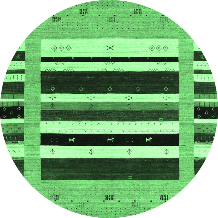 Round Machine Washable Abstract Emerald Green Contemporary Area Rugs, wshcon1953emgrn