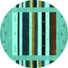 Round Machine Washable Abstract Turquoise Contemporary Area Rugs, wshcon1953turq