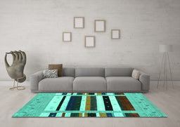 Machine Washable Abstract Turquoise Contemporary Area Rugs in a Living Room,, wshcon1953turq