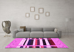 Machine Washable Abstract Pink Contemporary Rug in a Living Room, wshcon1953pnk