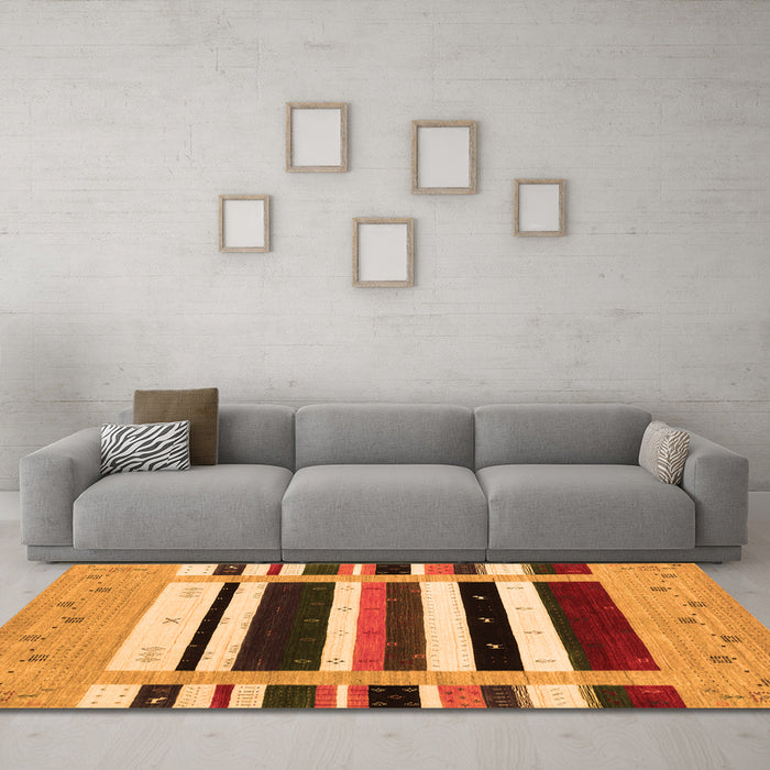 Machine Washable Abstract Orange Contemporary Area Rugs in a Living Room, wshcon1953org