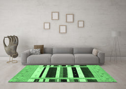 Machine Washable Abstract Emerald Green Contemporary Area Rugs in a Living Room,, wshcon1953emgrn
