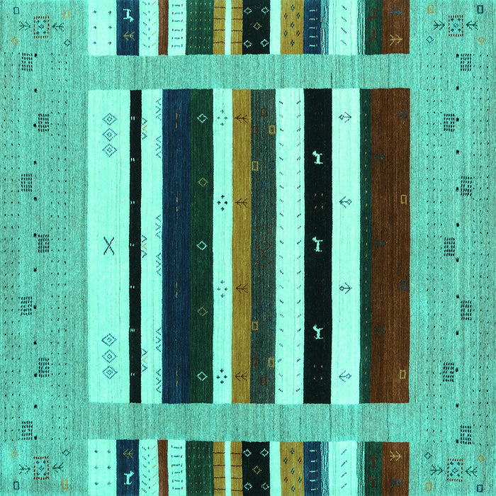 Square Machine Washable Abstract Turquoise Contemporary Area Rugs, wshcon1953turq