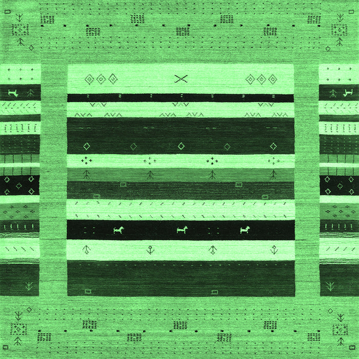 Square Machine Washable Abstract Emerald Green Contemporary Area Rugs, wshcon1953emgrn