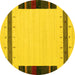 Round Abstract Yellow Contemporary Rug, con1954yw