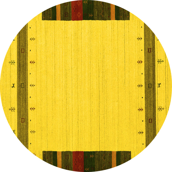 Round Machine Washable Abstract Yellow Contemporary Rug, wshcon1954yw
