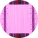 Round Abstract Pink Contemporary Rug, con1954pnk