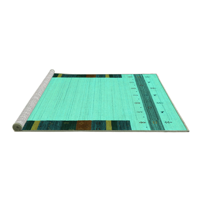 Sideview of Machine Washable Abstract Turquoise Contemporary Area Rugs, wshcon1954turq