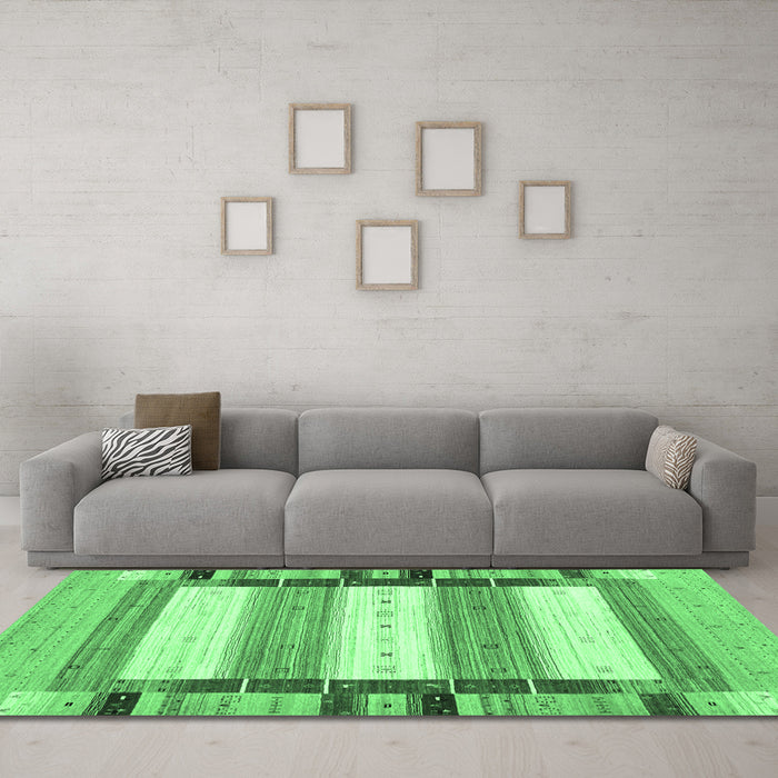 Machine Washable Abstract Emerald Green Contemporary Area Rugs in a Living Room,, wshcon1955emgrn