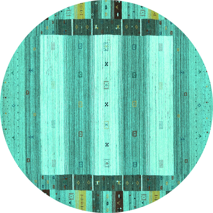 Round Machine Washable Abstract Turquoise Contemporary Area Rugs, wshcon1955turq
